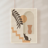 Stairs Leaf Vase Cat, Boho Abstract Geometric Art