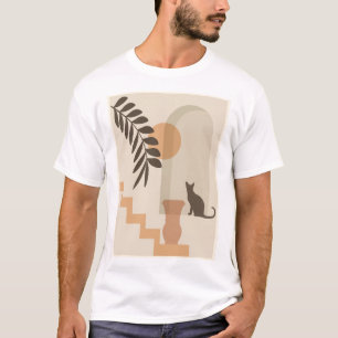 Stairs Leaf Vase Cat, Boho Abstract Geometric Art T-Shirt