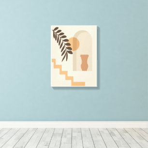 Stairs Leaf Vase Sun, Boho Abstract Geometric Art Canvas Print
