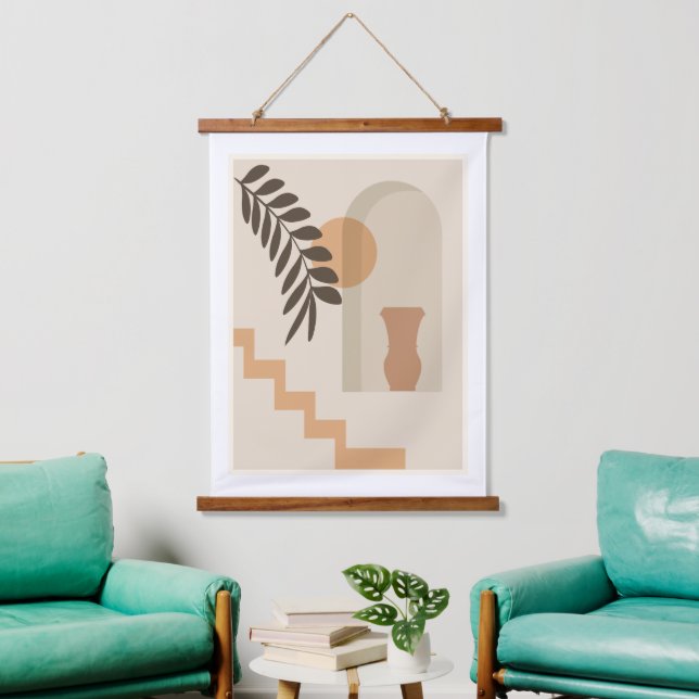 Stairs Leaf Vase Sun, Boho Abstract Geometric Art Hanging Tapestry (Living Room)