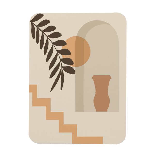 Stairs Leaf Vase Sun, Boho Abstract Geometric Art Magnet (Vertical)