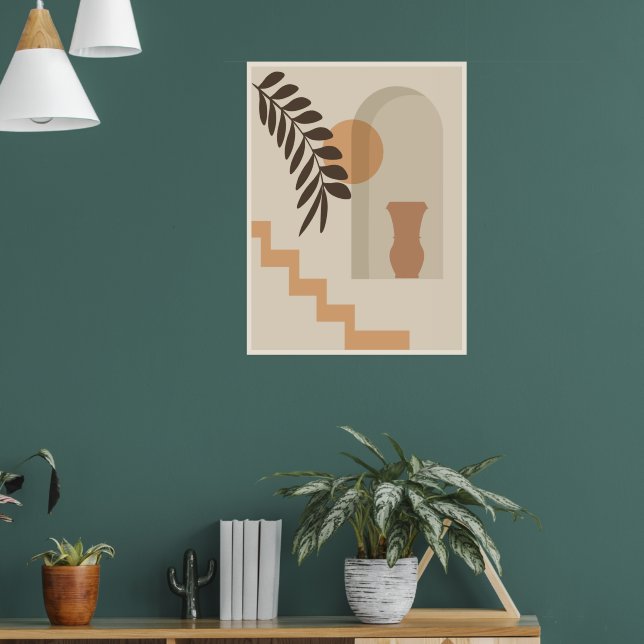 Stairs Leaf Vase Sun, Boho Abstract Geometric Art Poster (Living Room 1)