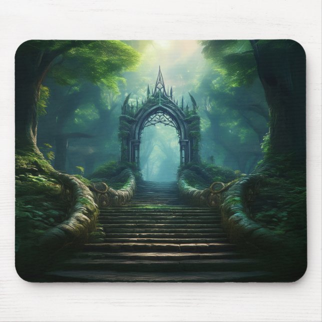 Stairs to Ancient Gate in Enchanted Forest Mouse Mat (Front)