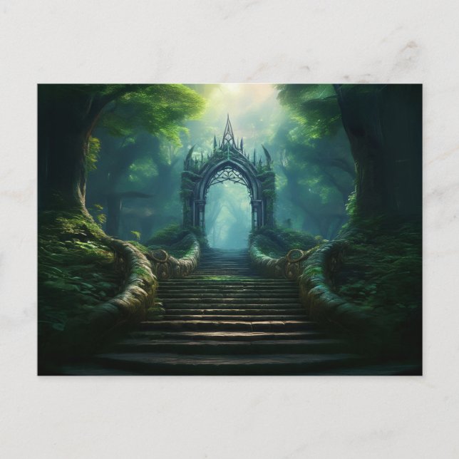 Stairs to Ancient Gate in Enchanted Forest Postcard (Front)