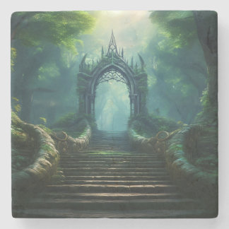 Stairs to Ancient Gate in Enchanted Forest Stone Coaster