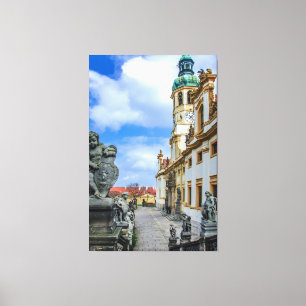 Stairs with stone angels at Loreto Prague church Canvas Print