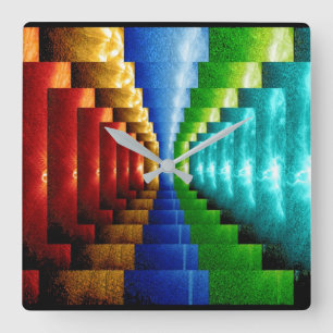 Stairsteps Multicolor Abstract Art Square  Wall Clock