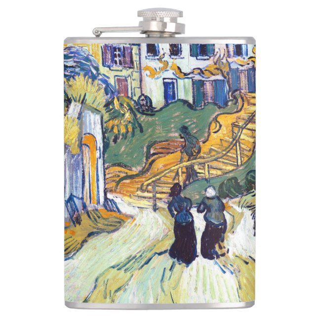 Stairway at Auvers by Vincent Van Gogh   Hip Flask (Front)
