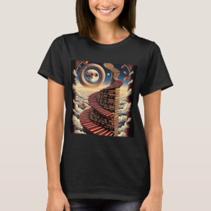 Stairway of Books – Surreal Fantasy Design T-Shirt
