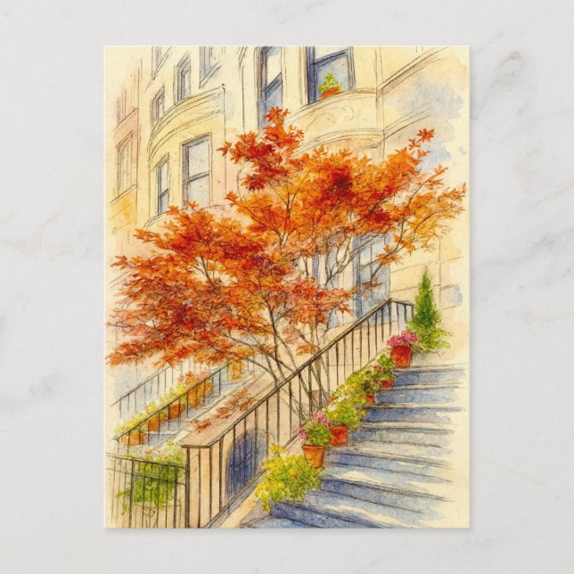 Stairway to Autumn Fall Leaves Postcard  (Front)