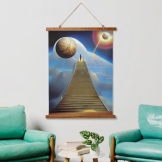Stairway to Space Wood Topped Wall Tapestry