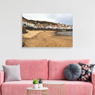 Staithes Harbour Beach and Village Front Canvas Print