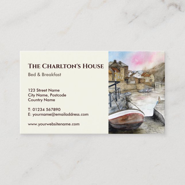 Staithes North Yorkshire England Watercolour Business Card (Front)