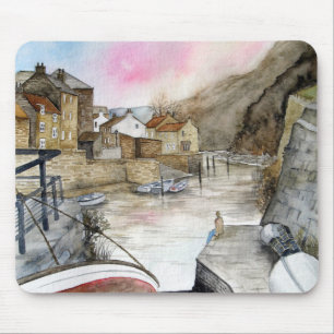 Staithes, North Yorkshire, England Watercolour Mouse Mat