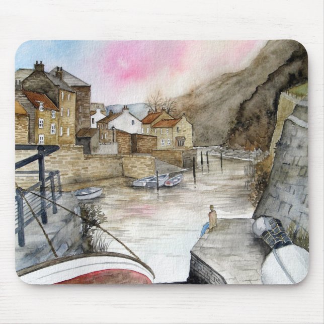 Staithes, North Yorkshire, England Watercolour Mouse Mat (Front)