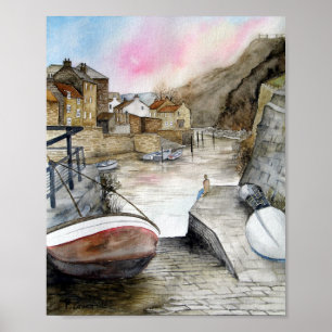 Staithes, North Yorkshire, England Watercolour Poster