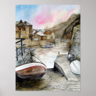 Staithes, North Yorkshire, England Watercolour Poster