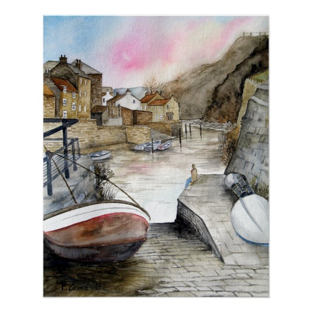 Staithes North Yorkshire England Watercolour  Poster (Front)