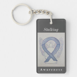 Stalking Awareness Ribbon Guardian Angel Keychain