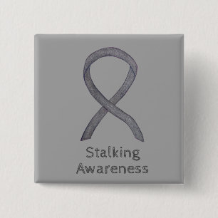 Stalking Awareness Silver Ribbon Art Custom Pins