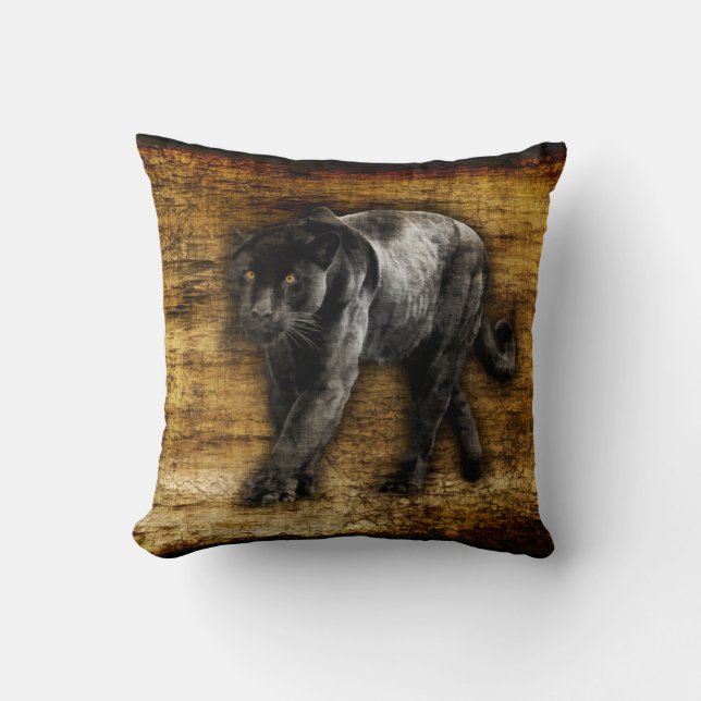 Stalking Black Jaguar  Artwork Cushion (Front)