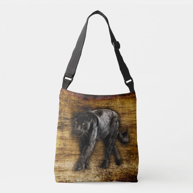 Stalking Black Jaguar Big Cat Wildlife Art Crossbody Bag (Front)