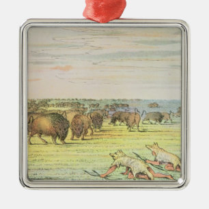 Stalking buffalo metal tree decoration