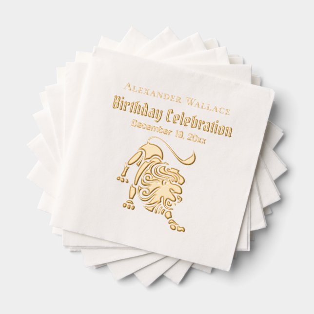 Stalking Lion Birthday Party Celebration Name Date Foil Napkins (Insitu (Stacked))