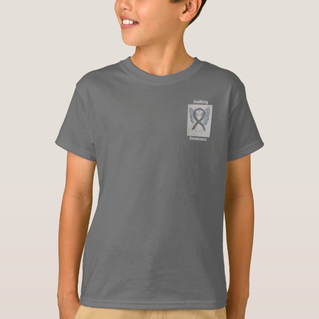 Stalking Silver Awareness Ribbon Angel Custom Tee (Front)