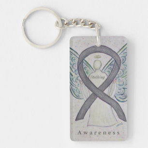 Stalking Silver Awareness Ribbon Angel Keychains