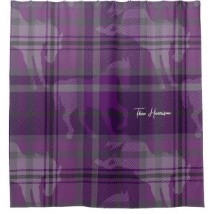 Stallion Personalised purple preppy plaid Shower Curtain