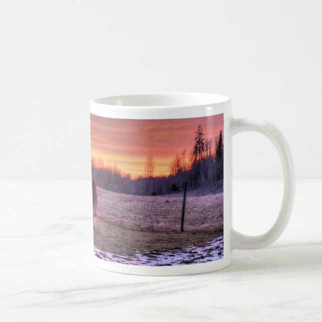 Stallion Running Home at Sunset on Ranch Coffee Mug (Right)
