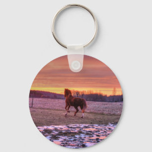 Stallion Running Home at Sunset on Ranch Key Ring