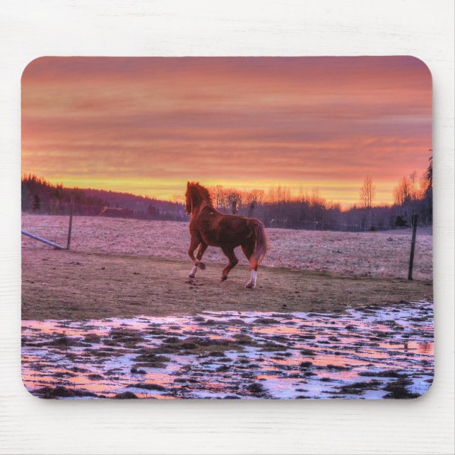 Stallion Running Home at Sunset on Ranch Mouse Mat (Front)