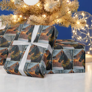 Stallion Wearing a Lighted Christmas Wreath Wrapping Paper