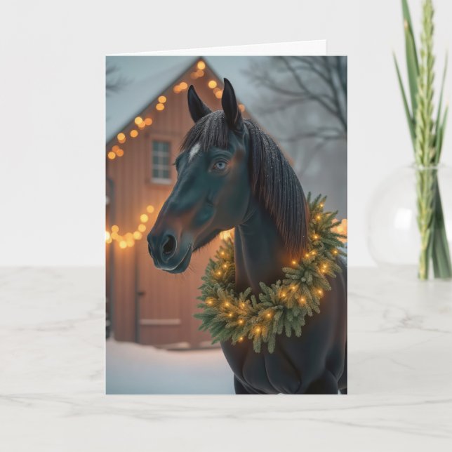 Stallion With Christmas Wreath Holiday Card (Front)