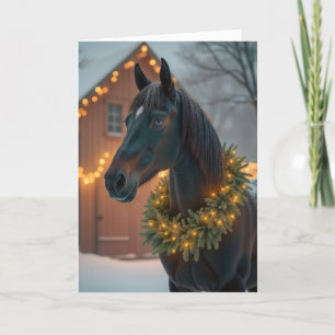 Stallion With Christmas Wreath Holiday Card