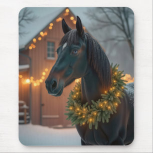 Stallion With Christmas Wreath Mouse Mat
