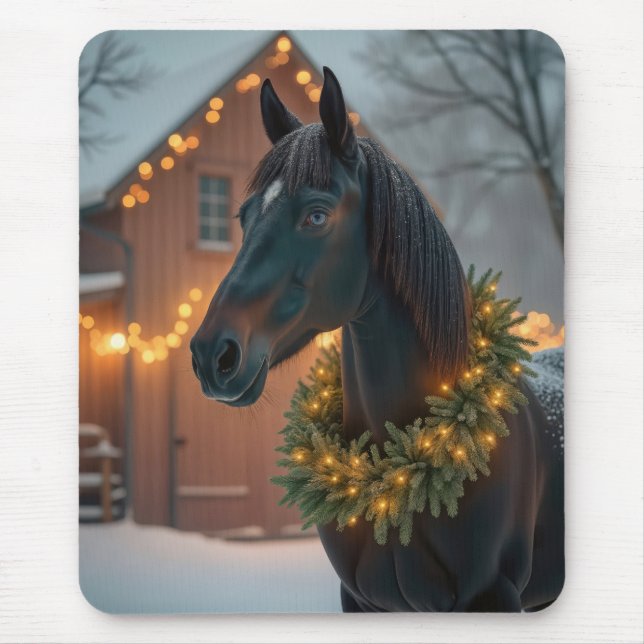 Stallion With Christmas Wreath Mouse Mat (Front)