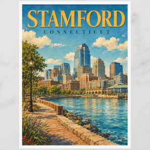 Stamford Connecticut Harbour Skyline GeoSaga Postcard