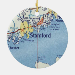 Stamford CT Vintage Map Ceramic Tree Decoration