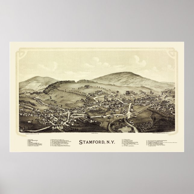Stamford, NY Panoramic Map - 1890 Poster (Front)