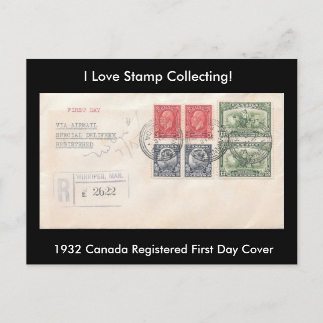 Stamp Collecting Postcard 1932 Canada FDC (Front)