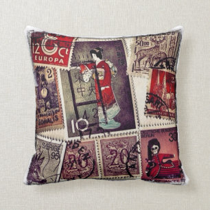 Stamp Collection Throw Pillow