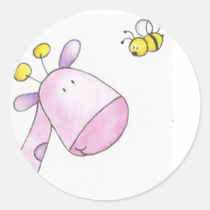stamp girafe et abeille classic round sticker