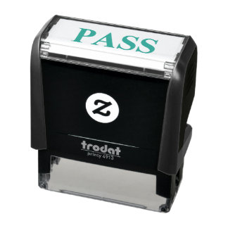 STAMP. GREEN TEXT, BLACK BACKING. 'PASS' SELF-INKING STAMP