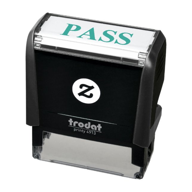 STAMP. GREEN TEXT, BLACK BACKING. 'PASS' SELF-INKING STAMP (Product)