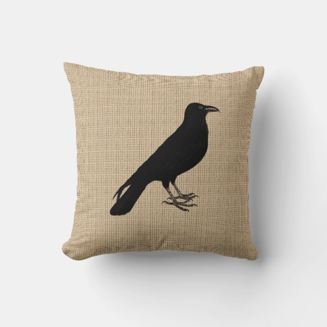 Stamp Look Raven Pillow (Front)