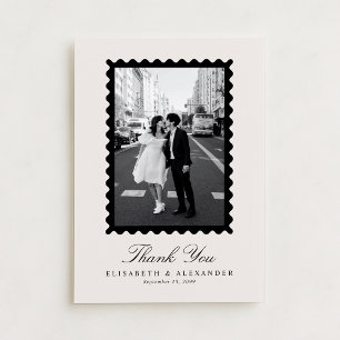 Stamp Style Modern Ivory One Photo Thank You Card