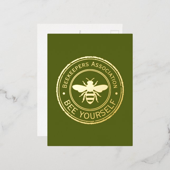 Stamp - YOUR TEXT - BEE 1 - Fan Fun Foil Invitation Postcard (Front/Back)